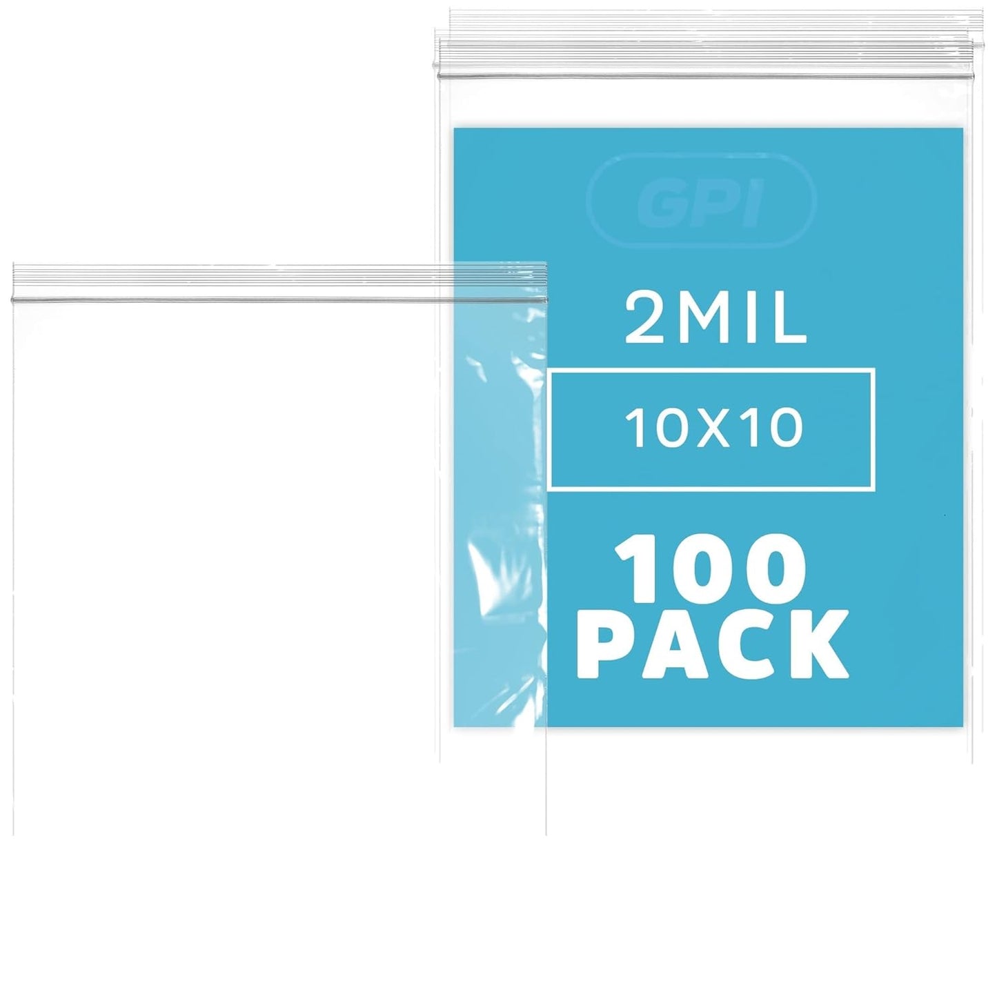 GPI - 10" x 10", Pack of 100, Clear Plastic Reclosable Zip Bags, Large, Bulk 2 mil Thick Strong & Durable Poly Baggies with Resealable Zip Top Lock for Travel, Storage, Packaging & Shipping.