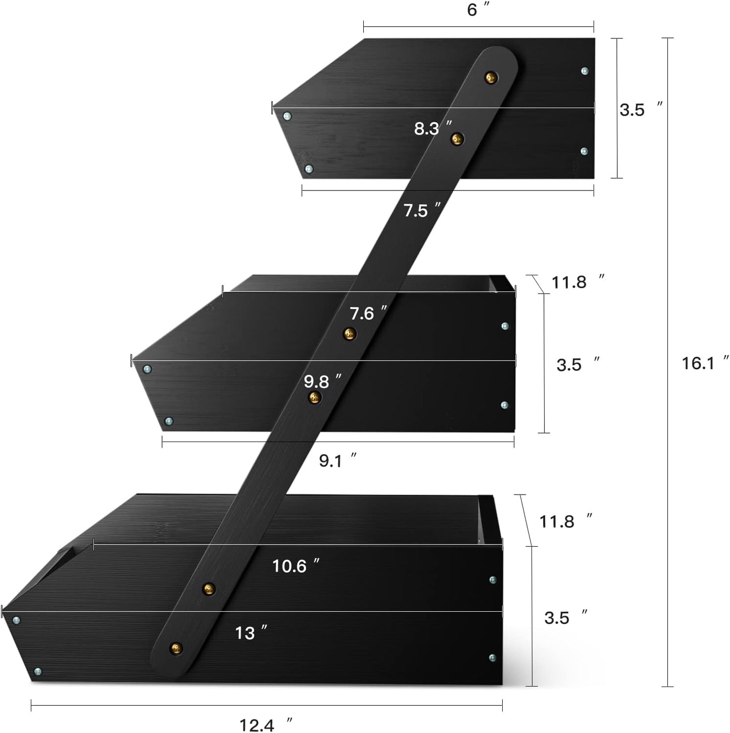 G.a HOMEFAVOR Large Bamboo Fruit Basket, 3 Tier Fruit Bowl for Kitchen Counter, Fruit Holder for Kitchen Countertop, Snack Fruit Vegetable Storage Basket Stand (BLACK)