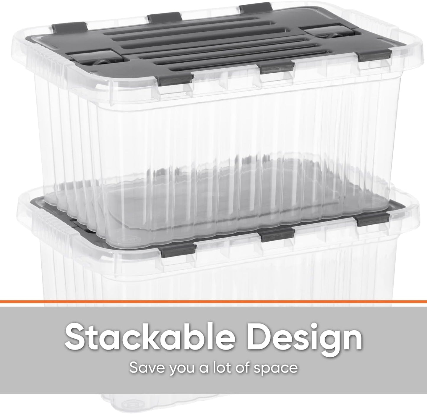 Superio Storage Bins with Lids, Clear Plastic Containers for Organizing, Stackable Totes, BPA Free, Odor Free, Organizer Boxes for Home, and Dorm (4 Pack, 15"x10"x7")