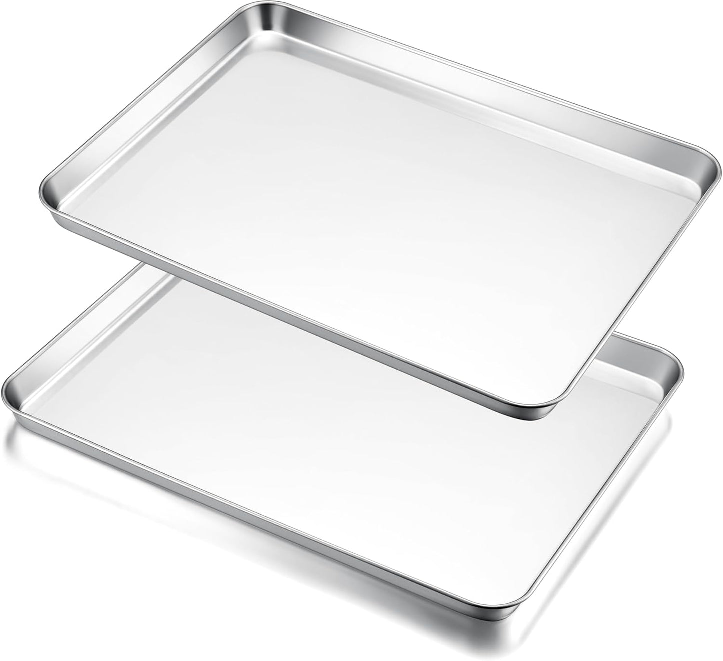 E-far Large Baking Sheets, 20”x14” Stainless Steel Cookie Sheet Pans for Oven, Non Toxic Big Metal Baking Trays for Cake Cookies, Healthy & Rust Free, Mirror Finish & Dishwasher Safe, 2 Pack