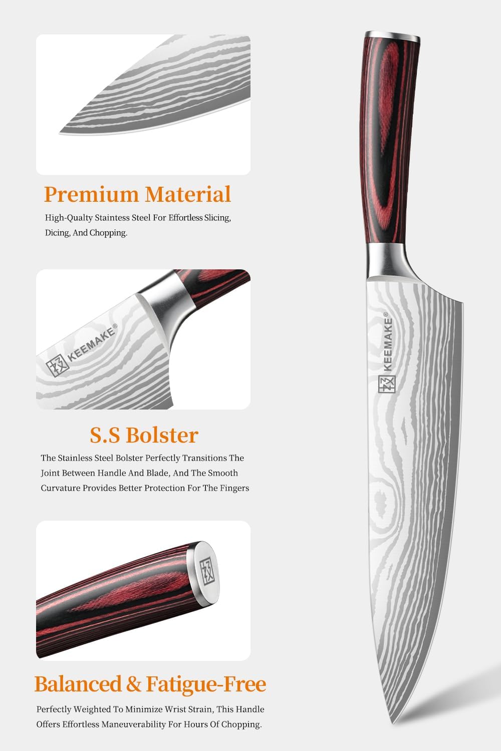 KEEMAKE Chef Knife 8 Inch - Ultra Sharp Kitchen Knife 1.4116 High Carbon Stainless Steel Blade, Ergonomic Handle, Professional Meat Knife for Home Cooking & Chefs, w/Sheath & Gift Box