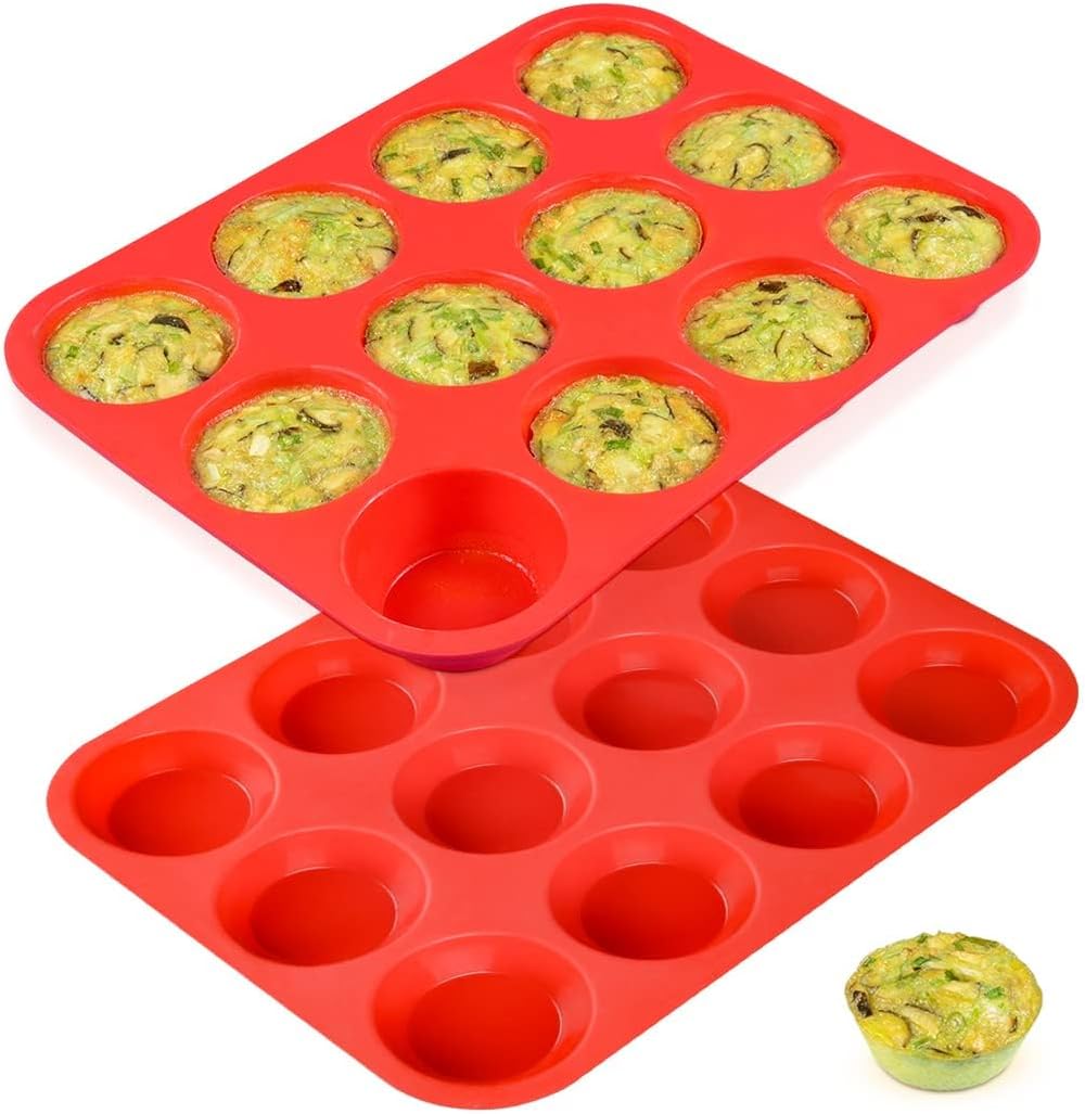 12 Cups Silicone Muffin Pan - Regular Size Cupcake Pan Muffin Tin for Baking Nonstick Food Grade