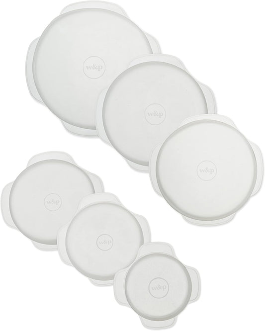 W&P Reusable Silicone Stretch Lid, Set of 6 Circular Lids, Dishwasher Safe, Freezer Safe, LFGB/Premium Materials, Microwave Safe, Clear