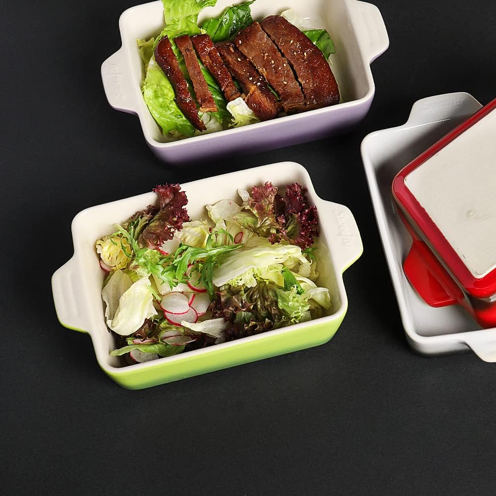 Sweejar Ceramic Baking Dish, Rectangular Small Baking Pan with Double Handles, 20 Oz for Cooking, Brownie, Kitchen, 6.5 x 4.9 x 1.8 Inches (Gradient Purple)