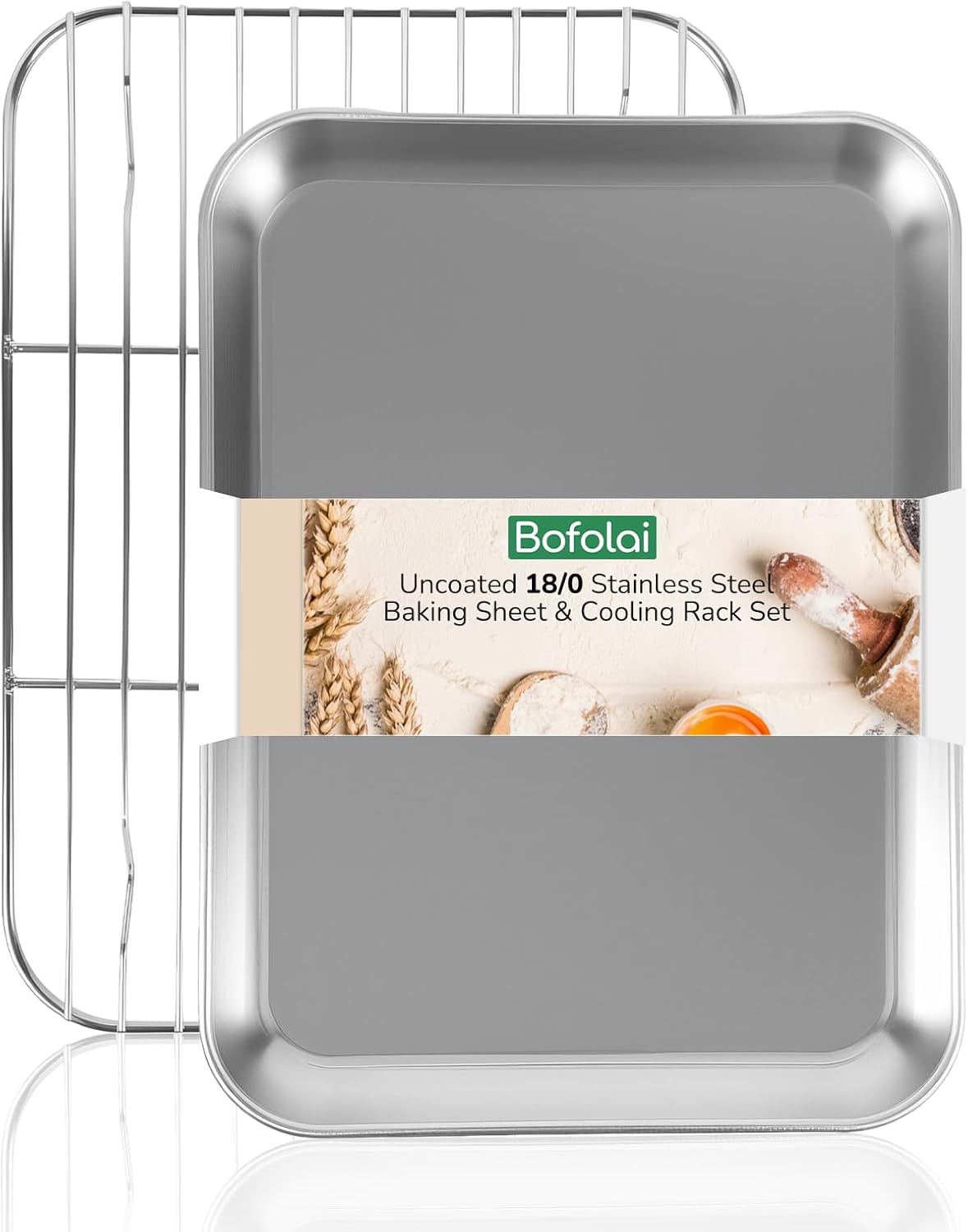 18/0 Stainless Steel Baking Sheet with Cooling Rack, 9.2 Inch Oven-Safe Non-Toxic Cookie Sheets for Baking, Coating Free & Rust Resistant for Healthy Family Baking, Easy to Clean, Heavy Duty