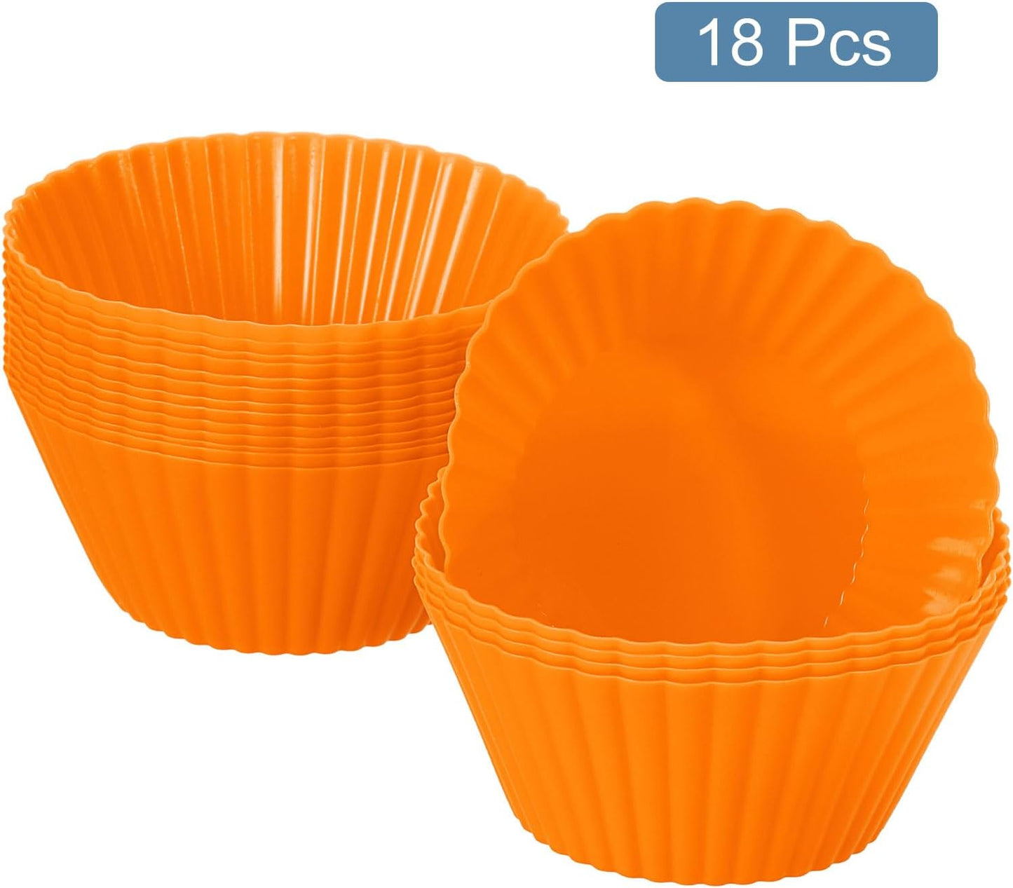 uxcell 18Pcs Silicone Cupcake Liners, Non-Stick Baking Cups, for Cooking Eggs, Baking Muffins and Make a Cake(Orange)