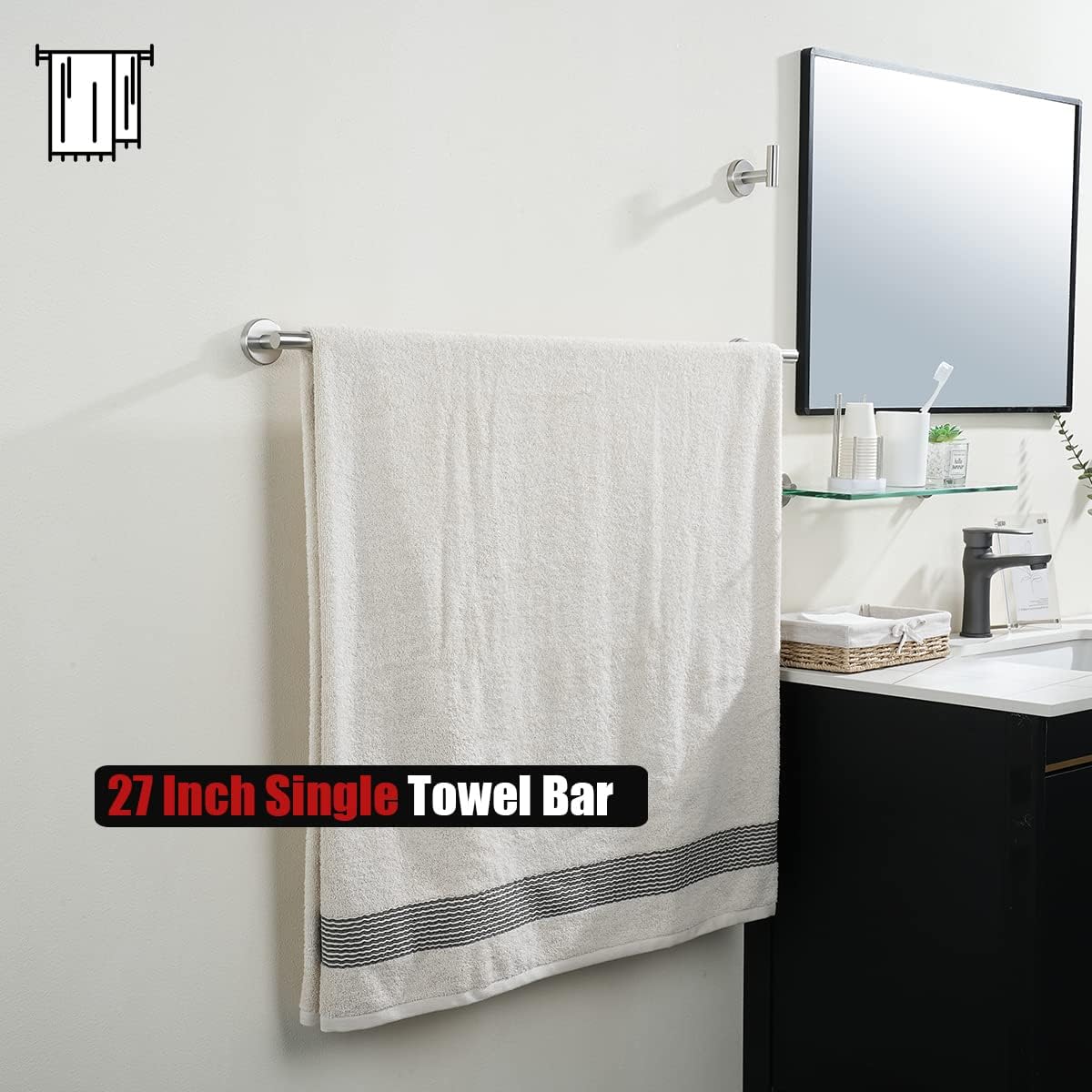 JQK Bath Towel Bar, 30 Inch 304 Stainless Steel Thicken 0.8mm Single Towel Rack for Bathroom, Towel Holder Brushed Finished Wall Mount, Useable Length 27 Inch, TB110L27-BN