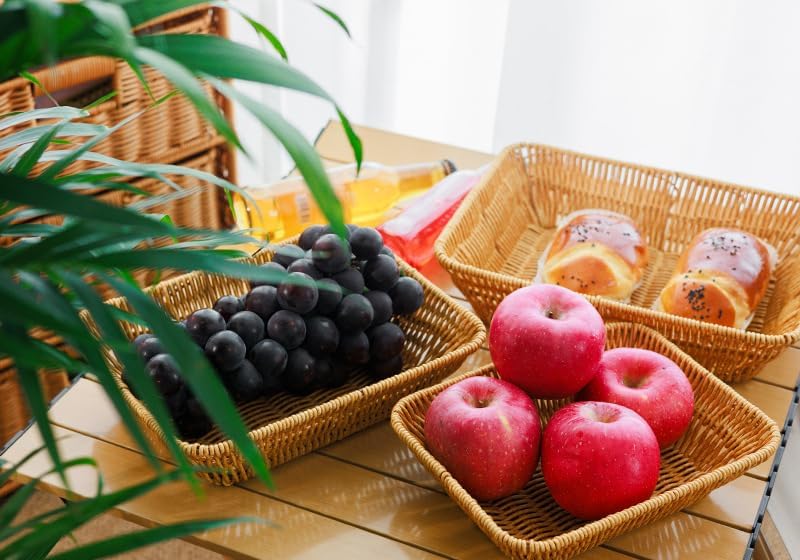 Fruit Baskets Wicker Bread Basket, Woven Tabletop Food Fruit Vegetables Serving, Restaurant Serving Basket,Shape (Rectangular)