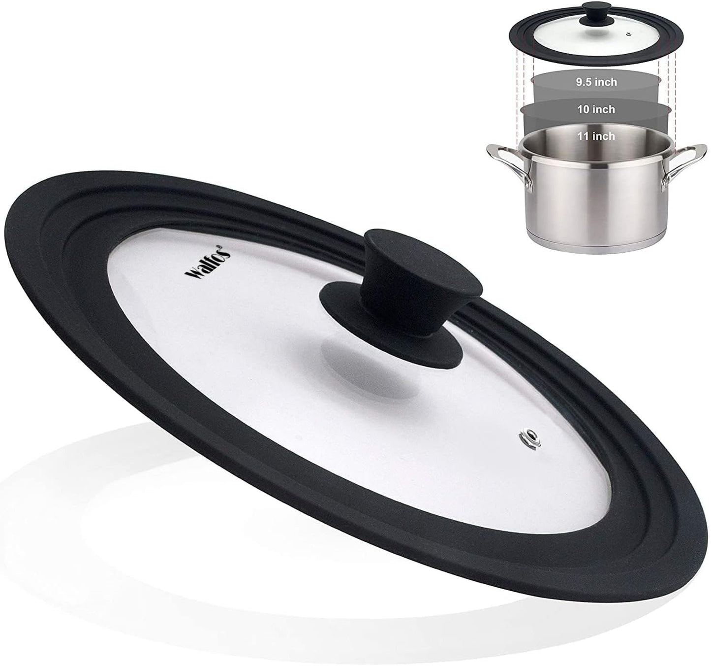 Universal Lid for Pots, Pans and Skillets - Tempered Glass with Heat Resistant Silicone Rim, Fits 9.5", 10" and 11" Diameter Cookware