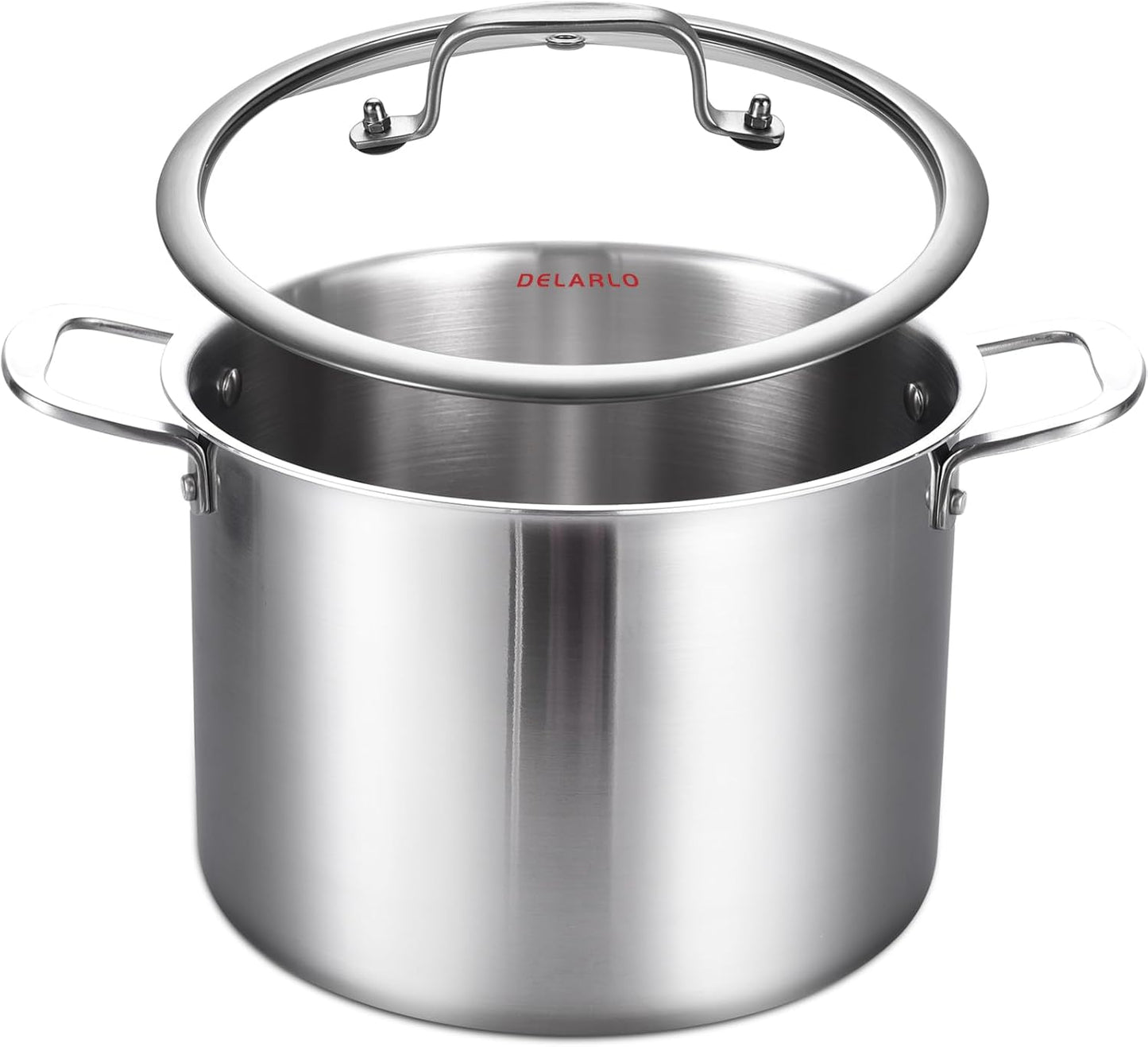 DELARLO Tri-ply Stainless Steel 20QT Stock Pot, Compatible with All Stoves Up to 600℉, 18/10 Induction Big Cooking Pot with Lid, Fast & Even Heating, Durable Large Soup Pot