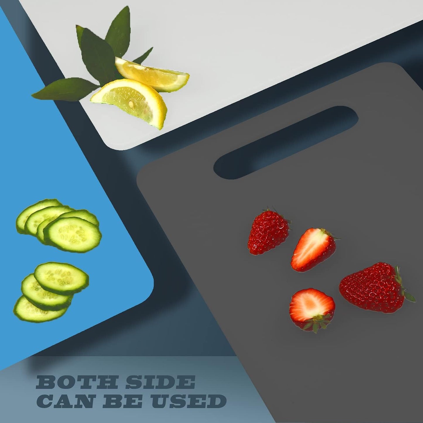 Fotouzy Plastic Utility Cutting Board with Handles, Food Safe PP Material, BPA Free, Dishwasher Safe, Thick Chopping Board, Large Size, Easy Grip Handle, for Kitchen (Blue)