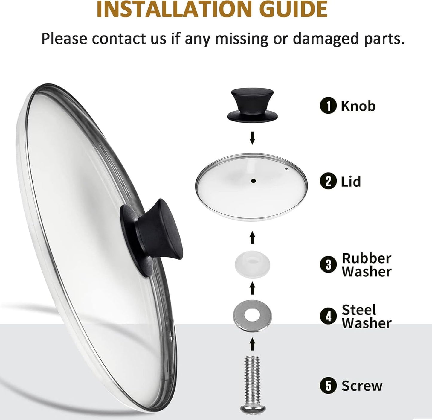 Glass Lid for Cast Iron Pan, Frying Pan, Skillet, Saute Pan, Tempered Glass Cover with Heat Resistant Handle (Stainless Steel Rim, 12.5"/32cm)