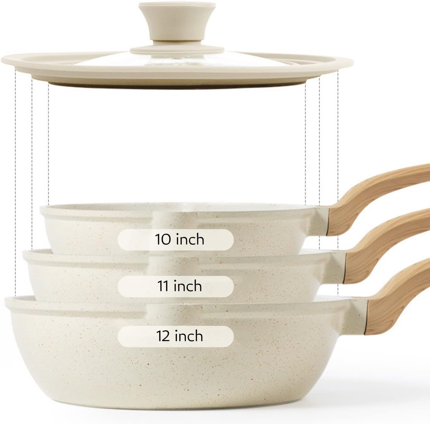 J&C LIFE Universal Lid for Pots, Pans and Skillets-Fits 10 to 12 Inch Pots and Pans, Tempered Glass Heat Resistant Silicone Frying Pan Lid, Dishwasher Safe, Replacement Lid