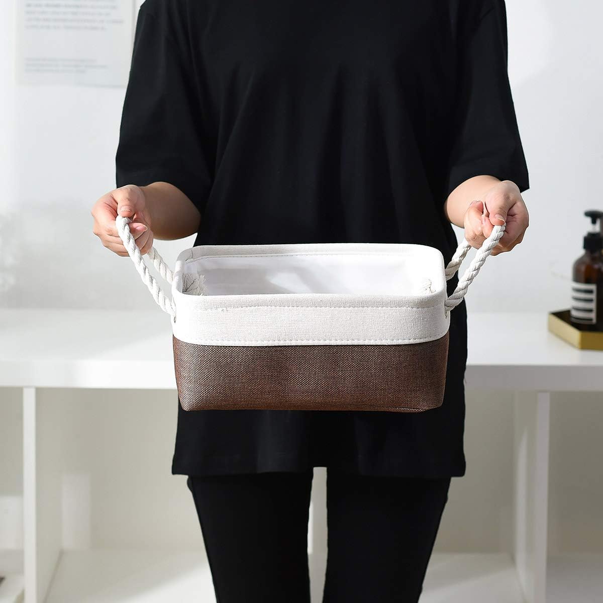 Small Storage Baskets for Shelves,Fabric Storage Baskets for Closet,Rectangular Collapsible Baskets for organizing Clothes,Books,Gifts