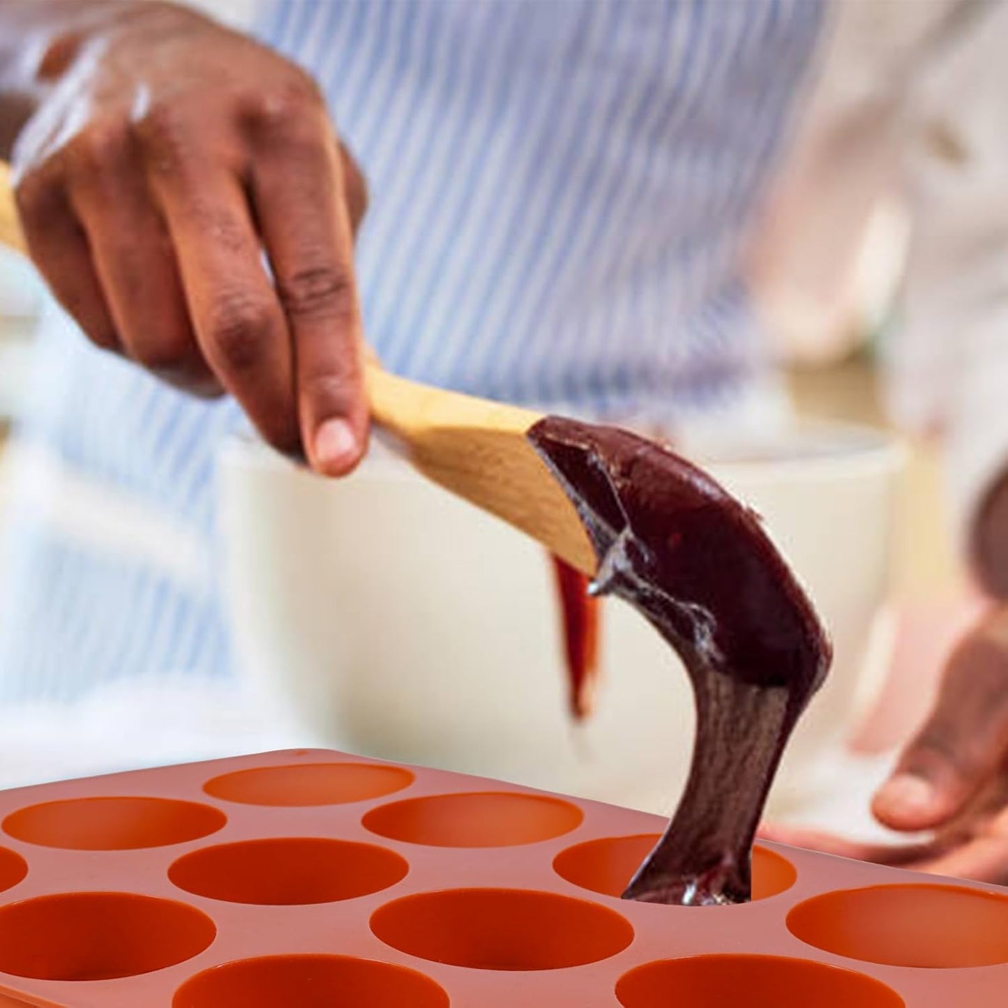 2PCS Muffin Pan, 12 Cup Silicone Cake Moulds for Baking, Silicone Muffin Cases, Non Stick Muffin Tin, Cookies Jelly Mould - BPA Free and Dishwasher Safe