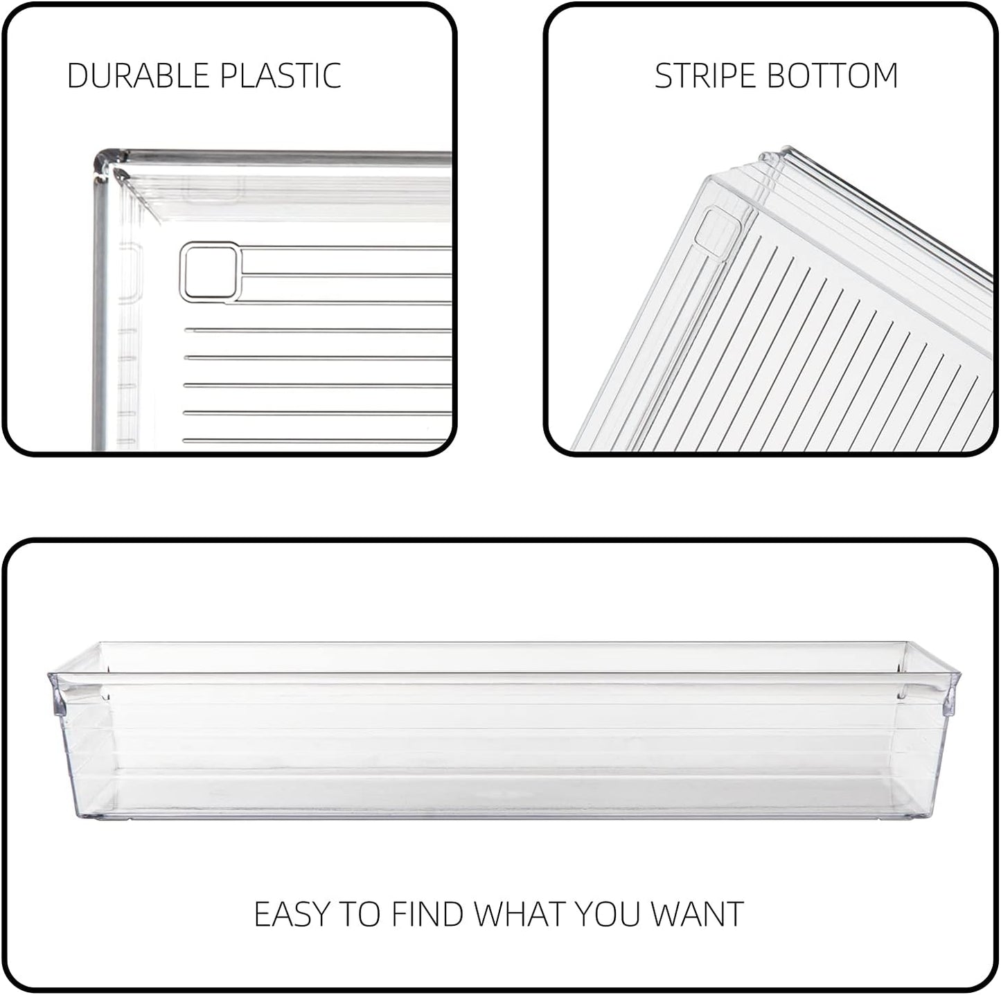 Backerysupply Clear Plastic Drawer Organizer Tray for Vanity Cabinet (6"×6"×2"，Set of 8),Storage Tray for Makeup, Kitchen Utensils, Jewelries, and Gadgets…