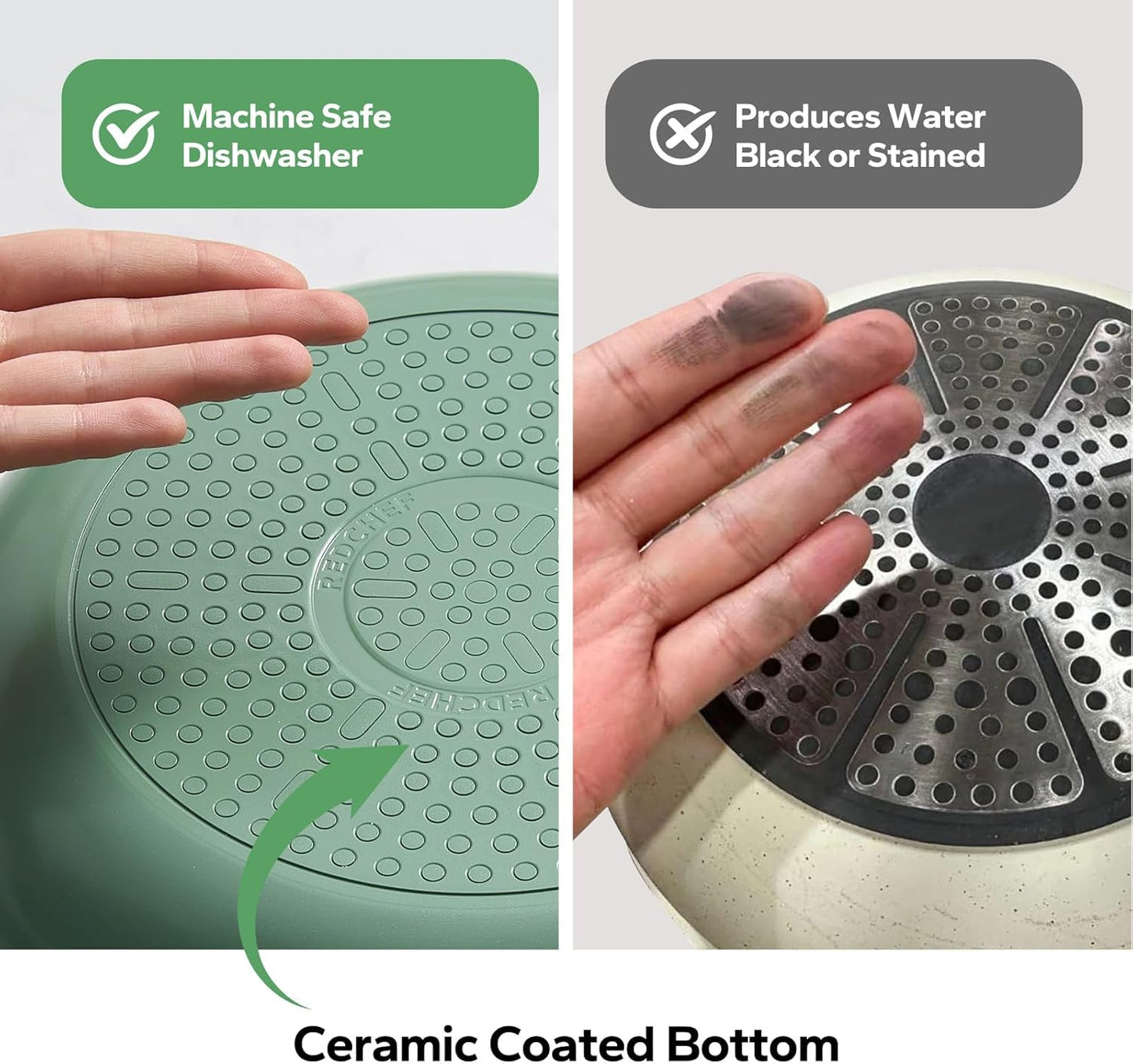 Redchef Non Stick Ceramic Frying Pan Set, Non Toxic Ceramic Pans for Cooking, 8" 9.5" 11" Skillet Set, No PFAS & PTFE & PFOA with Stainless Steel Handle, Dishwasher & Oven Safe Max up to 842°F (Green)