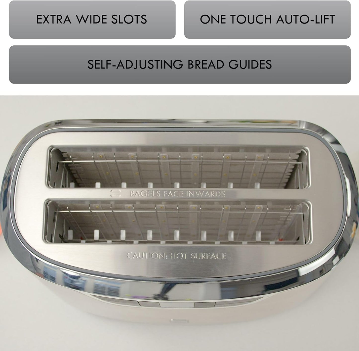 Kenmore Elite toaster 4-slice -wide slot countertop stainless steel Auto lift toasters, grill or toast bread bagel & buns, commercial easy tray clean function with compact pop up tostadora de pan