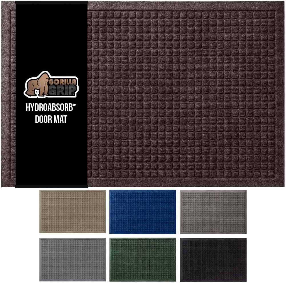 GORILLA GRIP Front Door Mat, 35x23, Indoor Outdoor Ultra Absorbent HydroAbsorb Doormat, Absorbs Up to 5.7 Cups of Water, Stain and Fade Resistant, Rubber Backing Doormats, Captures Dirt, Coffee