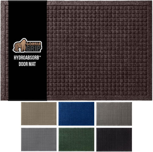 GORILLA GRIP Front Door Mat, 35x23, Indoor Outdoor Ultra Absorbent HydroAbsorb Doormat, Absorbs Up to 5.7 Cups of Water, Stain and Fade Resistant, Rubber Backing Doormats, Captures Dirt, Coffee
