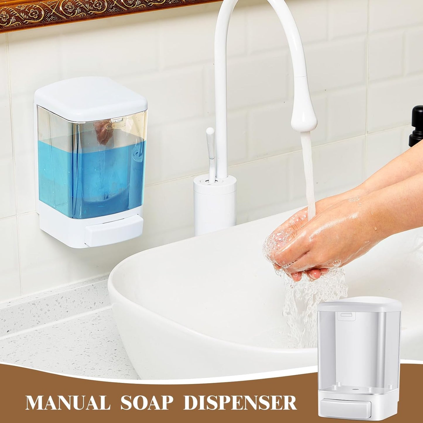 Hushee 4 Pcs Plastic Wall Mounted Soap Dispenser Commercial Manual Soap Containers Wall Dispenser for Kitchen Shower Hotel Liquid Shampoo Gel Chamber(33.8 oz 1000 ml,White)