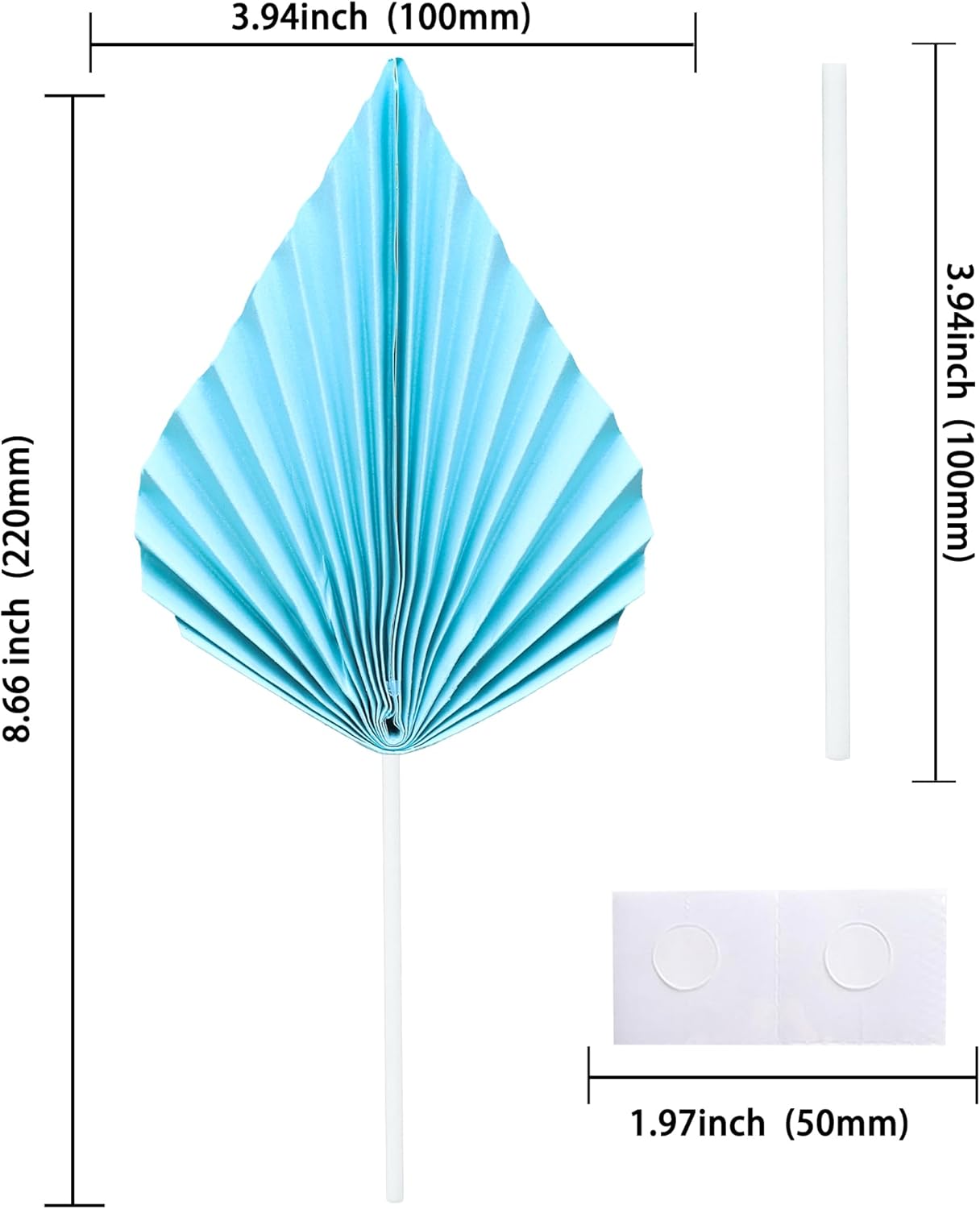 Gyufise 6pcs Paper Palm Fan Cake Toppers - Palm Leaf Fan & Spear Leaf Cupcake Toppers - Cake Insert Decoration for DIY Craft Projects, Home, Wedding, Party Supplies - Lake Blue