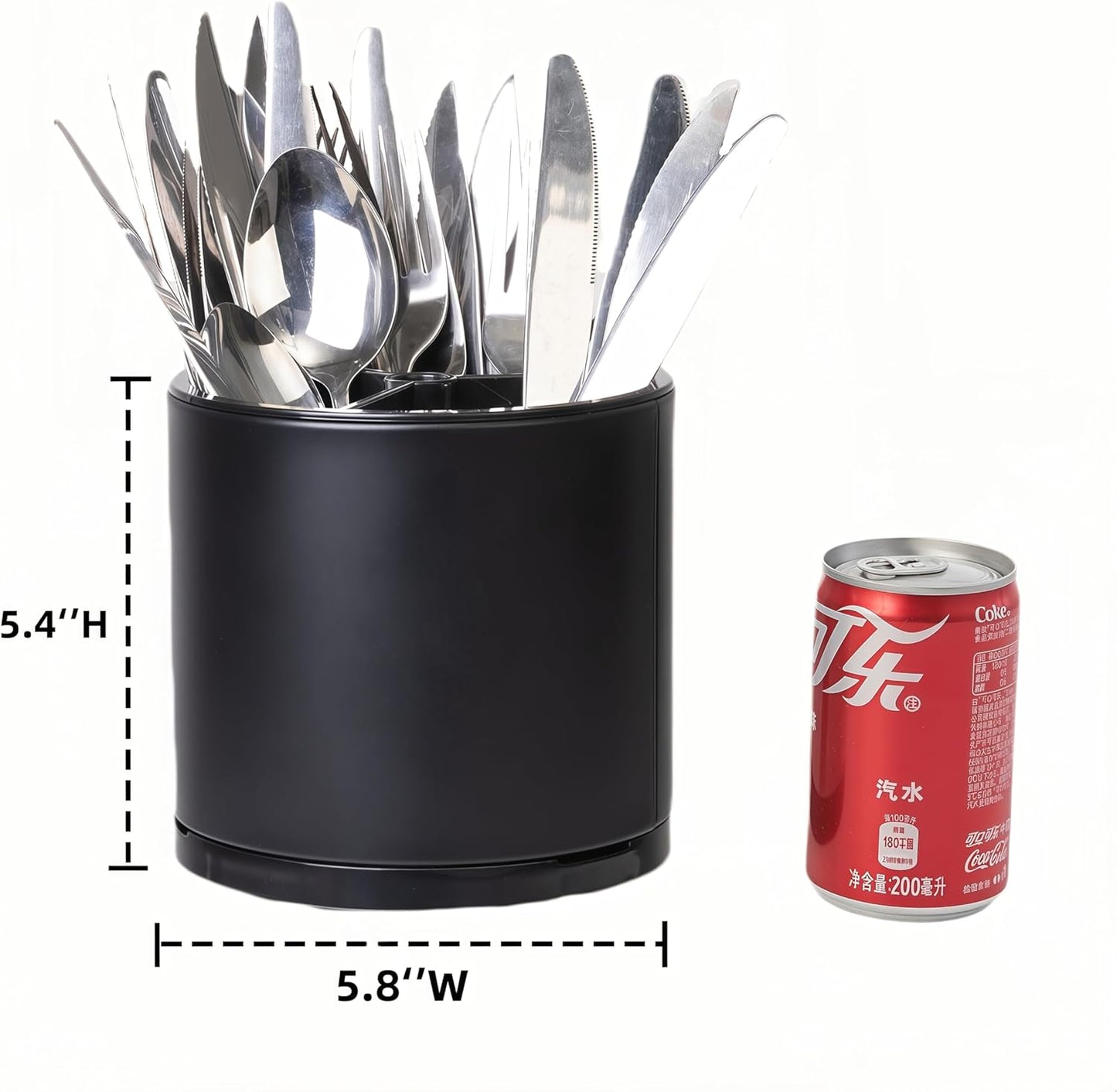 Kitchen Utensil Holder Silverware Organizer 360°Rotating For Counter Organizer Stainless Steel Storage Silverware Caddy 3 Compartment Flatware Spoon Spatula Tool Cutlery Container（Black）