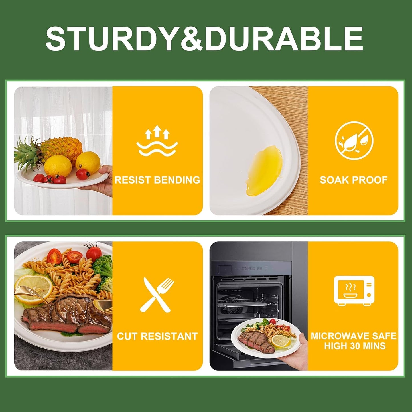 WELLIFE 10 Inch Paper Plates, 125-Pack 100% Compostable Heavy Duty Disposable Plates Bulk, Biodegradable Bagasse, Eco-Friendly, PFAS-Free | BPI Certified | Microwaveable