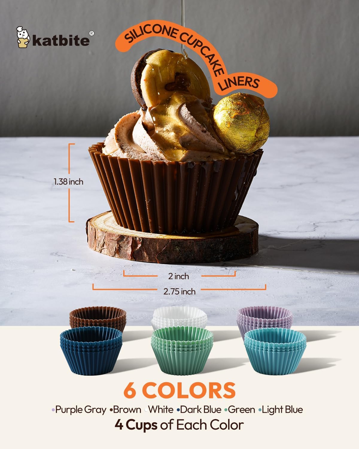 Silicone Cupcake Baking Cups Katbite 24 Pack Silicone Baking Cups Reusable Non-stick Heavy Duty Cupcake Liners for Baking Soft Pale Muffins Cups for Party Halloween Christmas