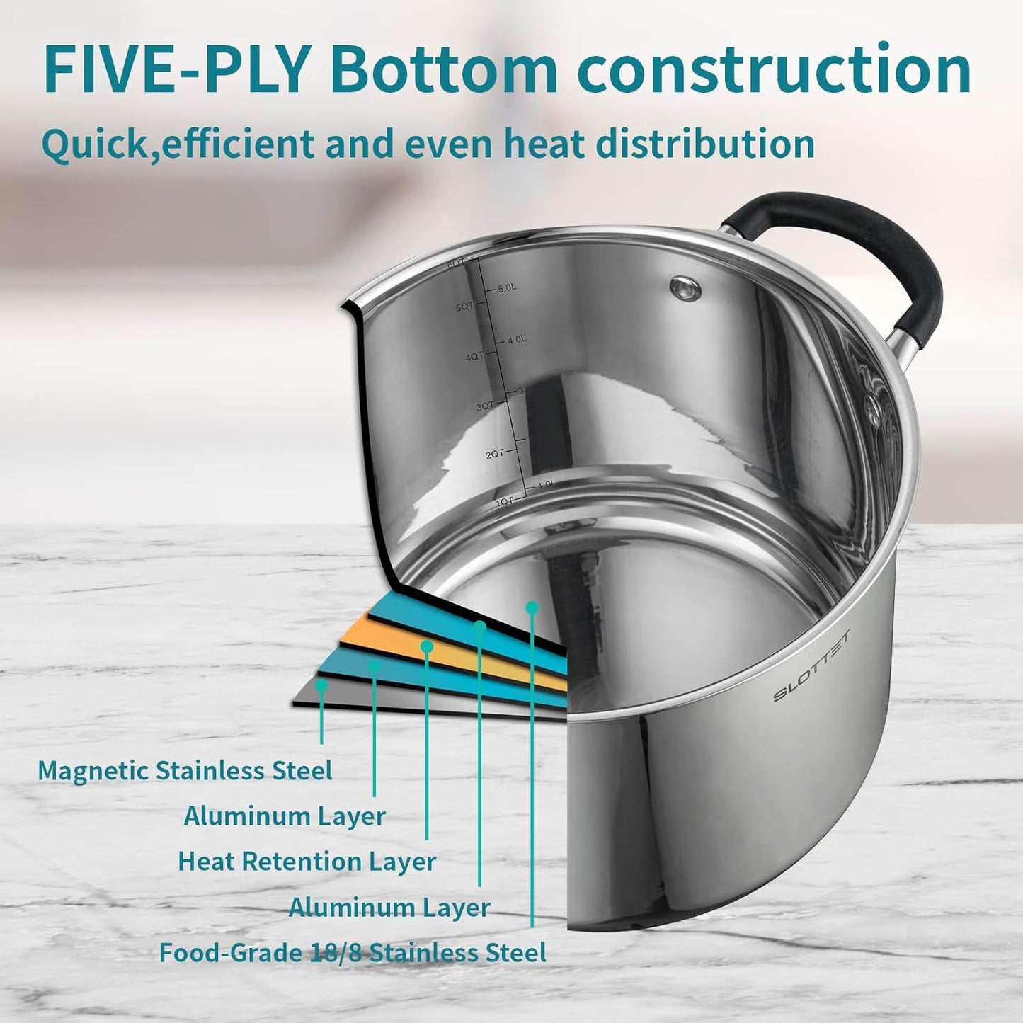 6 Quart Stainless Steel Stock Pot with Steamer,6 Qt Multipurpose Stockpot with Stay-cool silicone Handle and Glass Lid,Soup Pot for Cooking