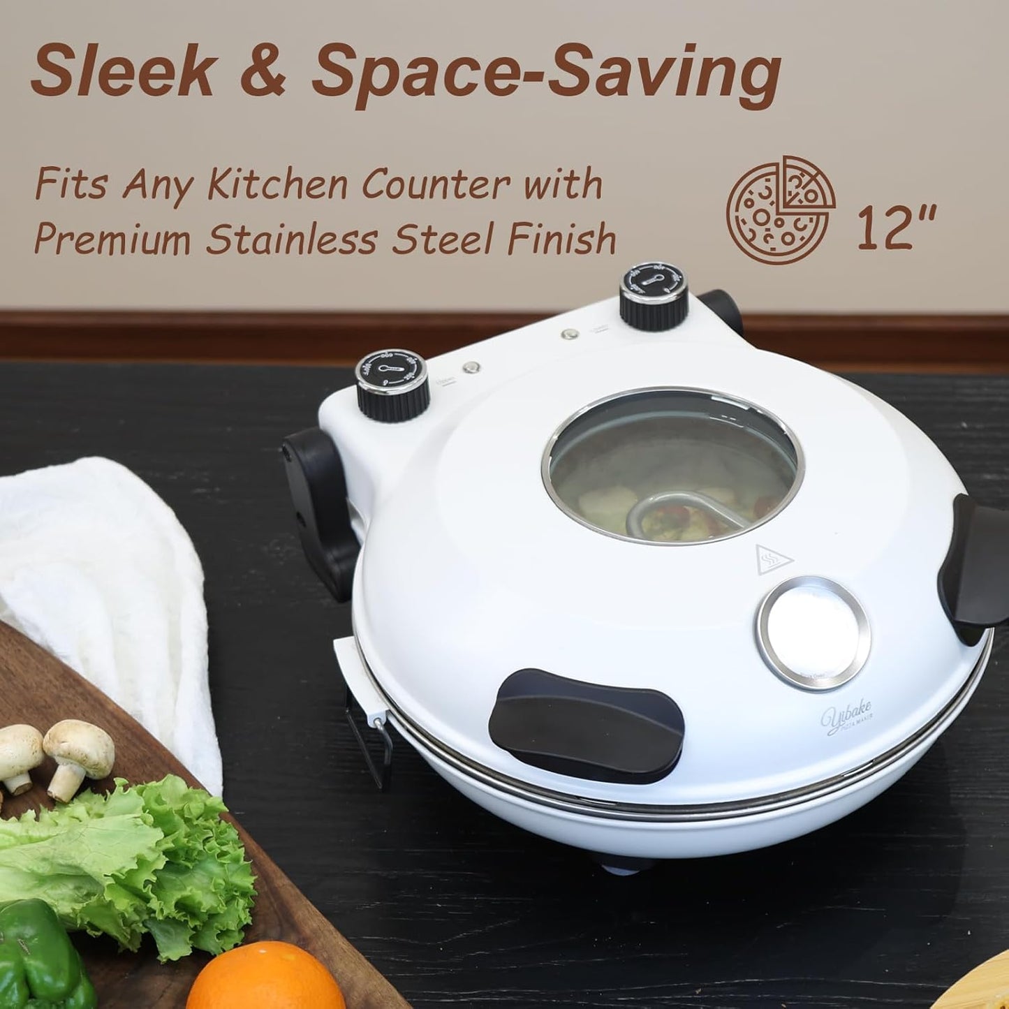 Pizza Oven with Ceremic Stone, Up to 800 °F (Cream White, 12'')