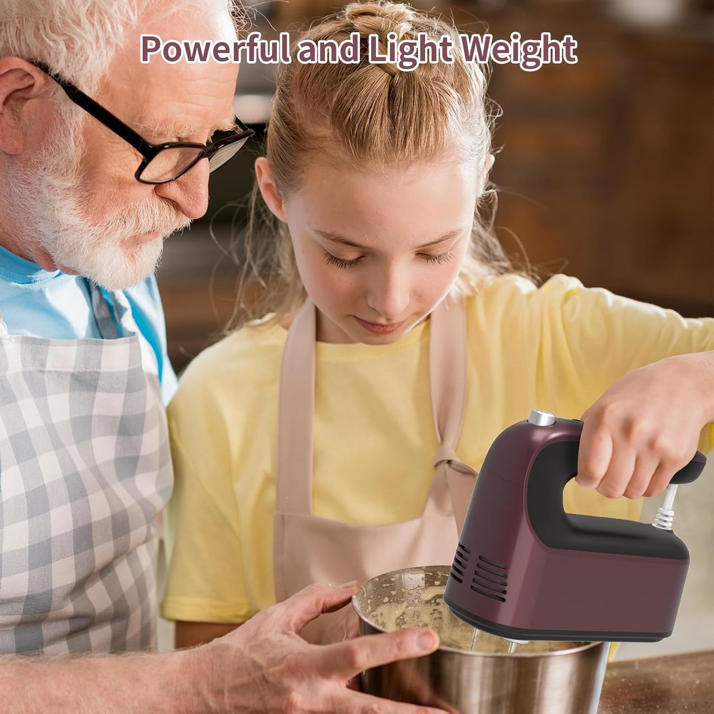 9-Speed Digital Hand Mixer Electric, 400W Powerful DC Motor, Baking Mixer Handheld with Snap-On Storage Case, 5 Stainless Steel Accessories, Flat Beaters, Dough Hooks, Whisk (Grape Purple)