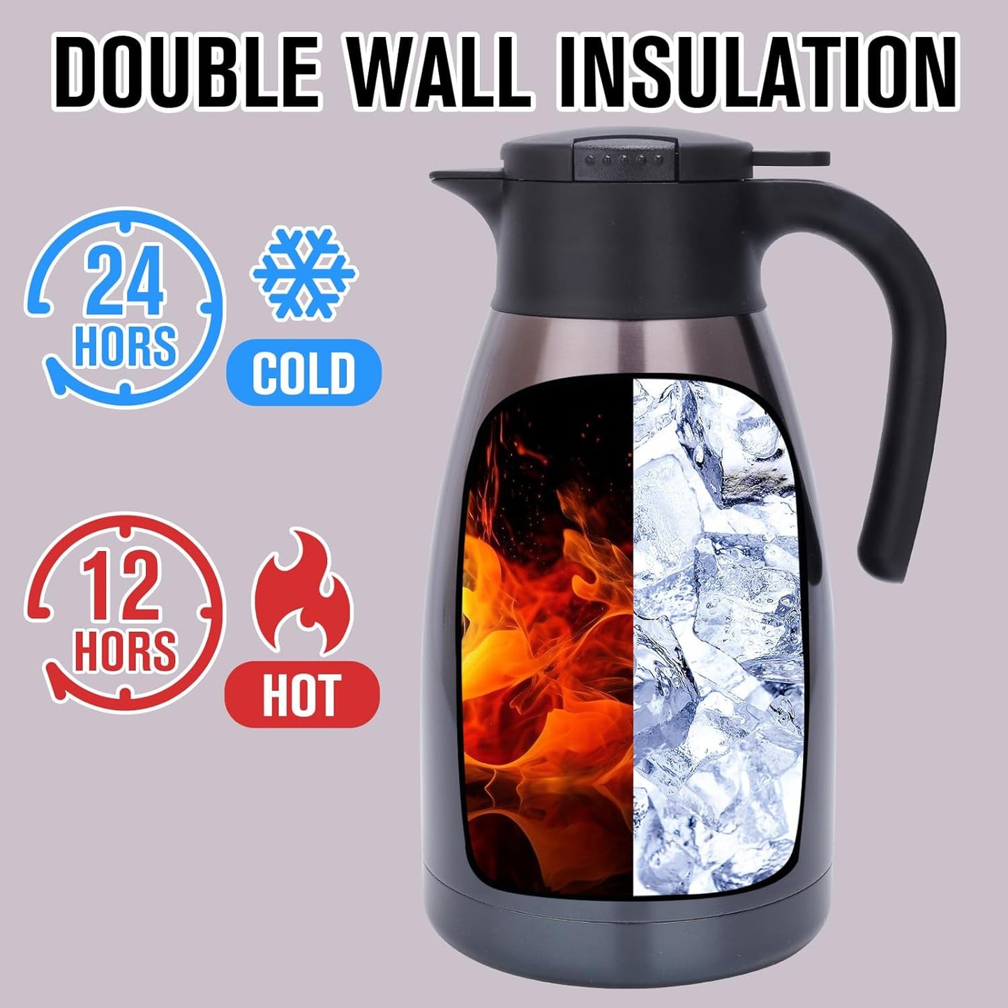 GiNT 2.2L / 74Oz Thermal Coffee Carafe, Insulated Stainless Steel Coffee Carafes for Keeping Hot/Double Walled Vacuum Thermal Carafe (Purple)