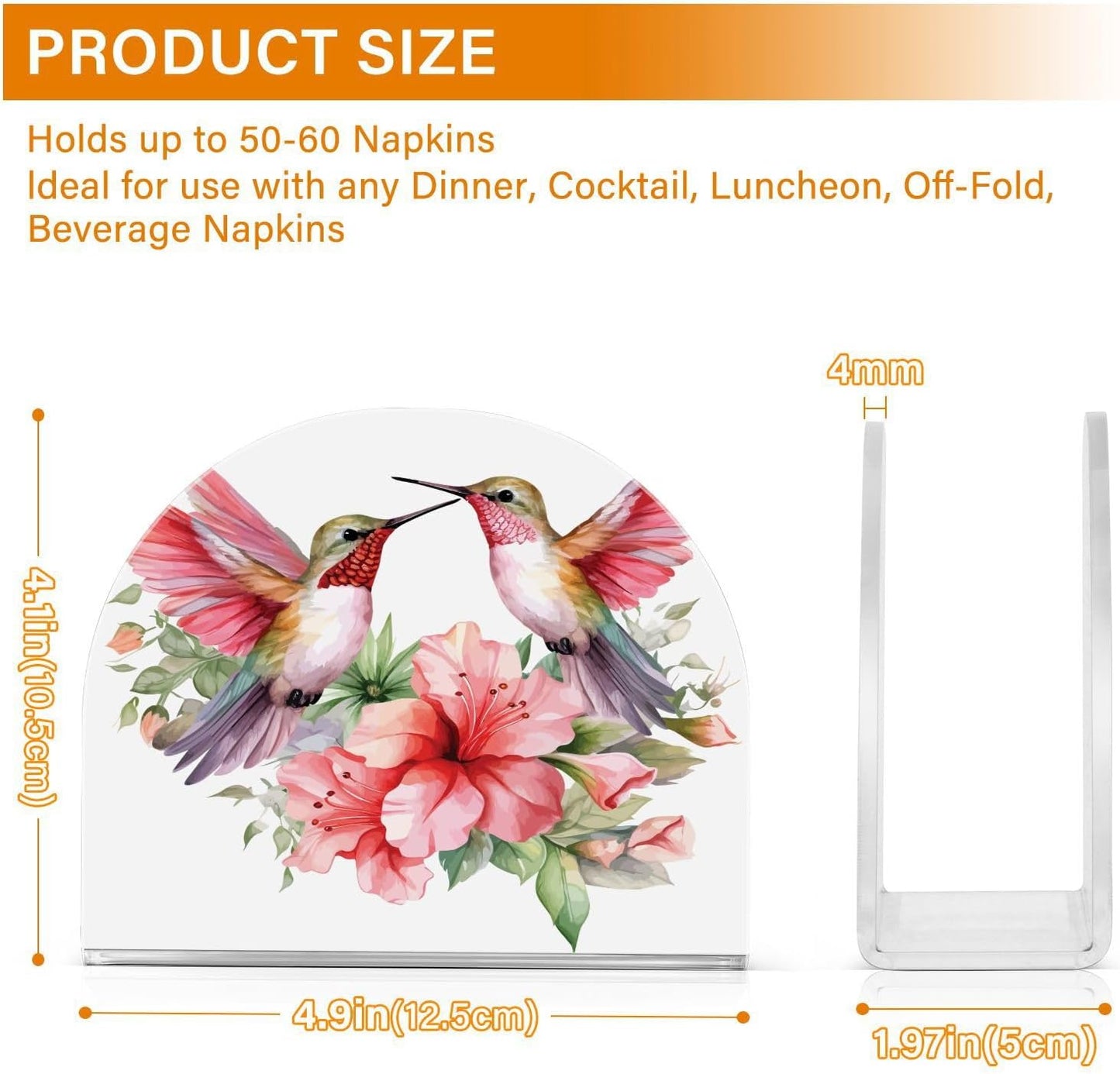 Hummingbirds Spring Floral Napkin Holder for Table Paper Napkins Holder Acrylic Tissue Dispenser Kitchen Dining Room Bathroom Party Car Decor