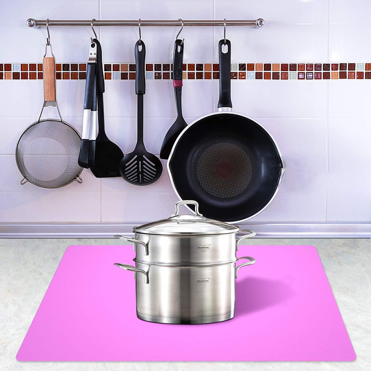 Silicone Placemats, Food-Grade Non-Slip Waterproof, Dining, Stain Resistant, Countertop Protector, Kitchen Counter Mat, Heat Resistant, Baking mat Dishwasher Safe (23.6"×15.7"-1pack, Rose)