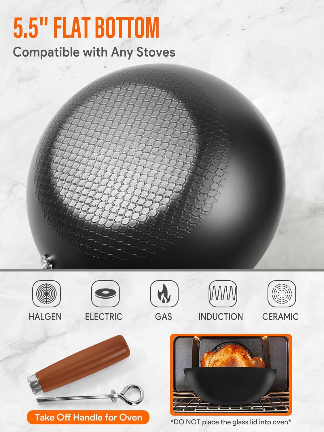 Carbon Steel Wok Pan, 10.5" Authentic Chinese Stir-Fry Pans Set with Glass Lid, 1.87lb Lightweight Flat Bottom Small Wok for 2-3 Servings