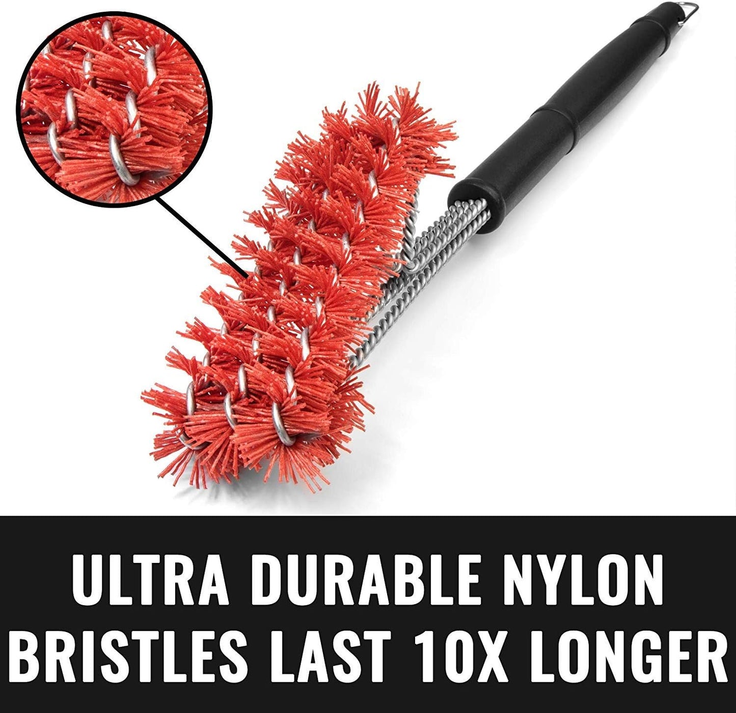 Grillaholics Essentials Nylon Grill Brush - Bristle Free Alternative - Nylon Cold Scrub Technology Cleans Between The Grates - Lifetime Manufacturer's Warranty