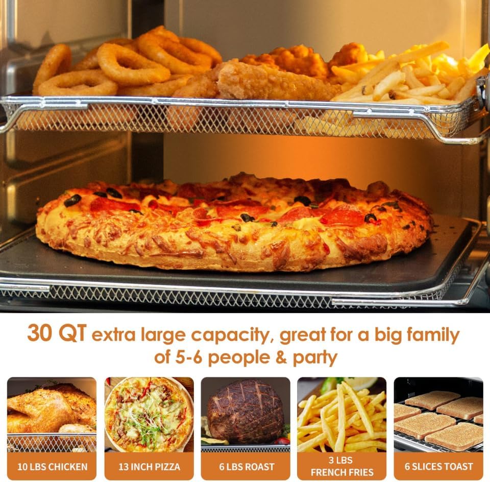 Nuwave Bravo XL Air Fryer Toaster Smart Oven, 12-in-1 Countertop Grill/Griddle Combo, 30-Qt XL Capacity, 50F-500F adjustable in precise 5F increments, Integrated Smart Thermometer, Linear T Technology