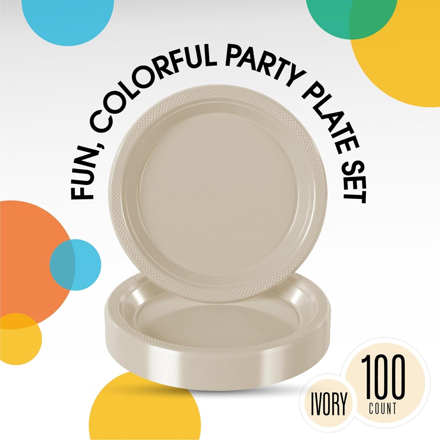 Exquisite Party Solids Ivory Plastic Plates For Party 7" Ivory Disposable Plates Heavy Duty Supplies 100 Pcs Plastic Dinnerware Sets Heavy Duty 350 GSM Disposable Dinnerware Set