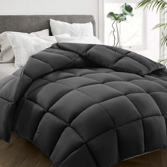 HYLEORY All Season Twin Size Bed Comforter - Cooling Down Alternative Quilted Duvet Insert with Corner Tabs - Winter Warm - Machine Washable - Dark Grey