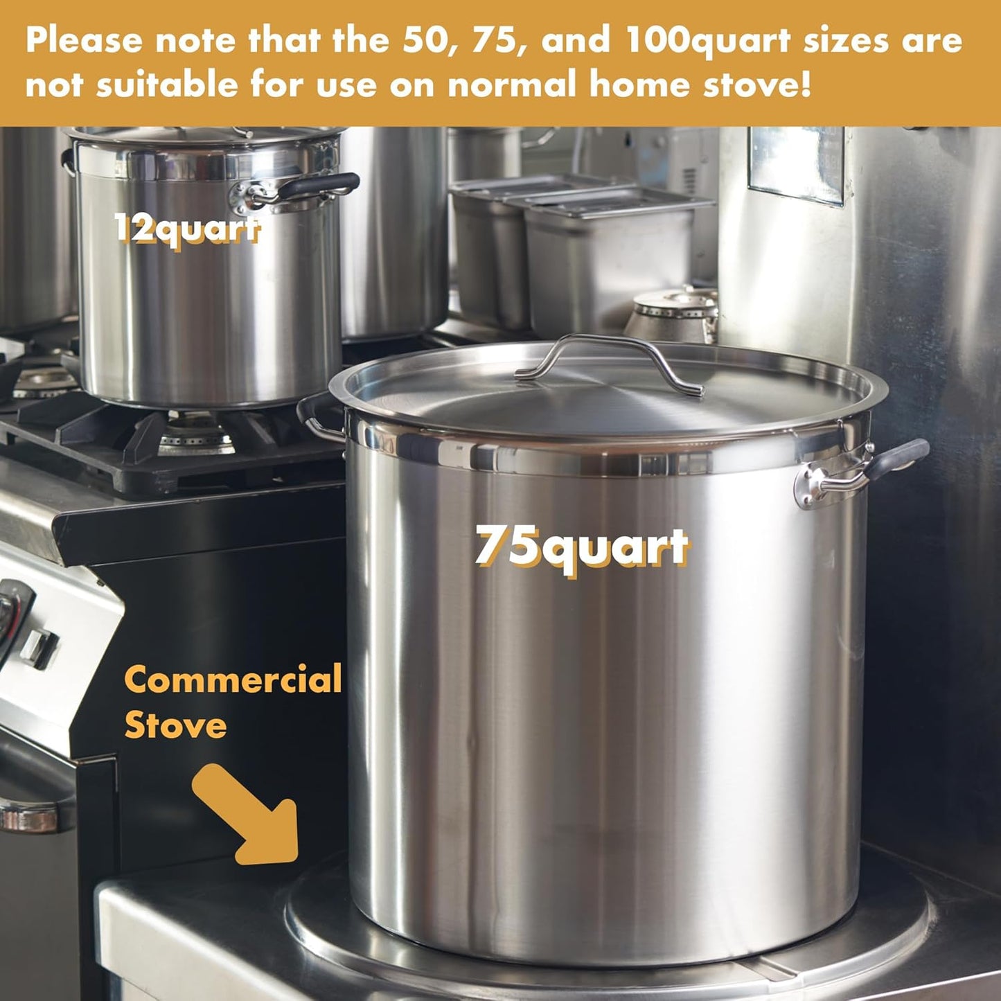 CURTA 75 Quart Large Stock Pot with Lid, NSF Listed, 3-Ply Clad Base, 18/8 Stainless Steel Cooking Pot, Commercial Cookware, Induction Ready, 17.7"D x 18.7"W x 17.7"H