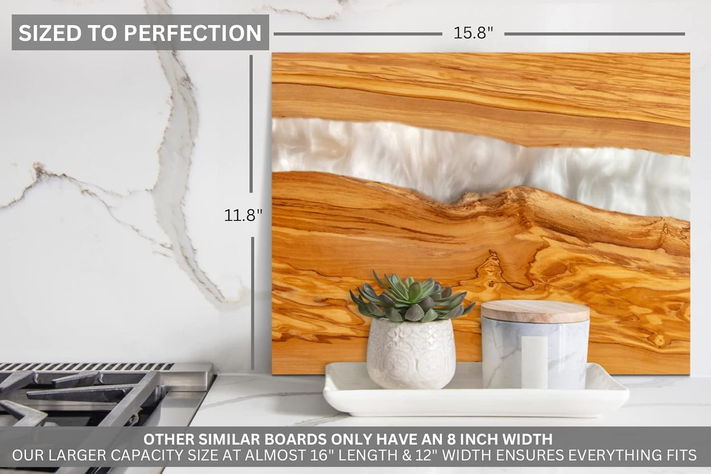 Handcrafted Italian Olive Wood Cheese & Charcuterie Board Set with Unique White Pearl Resin Artwork - Cutting Board Comes with 4 Cheese Knives, 2 Dipping Bowls & Corkscrew Wine Opener (White Pearl)