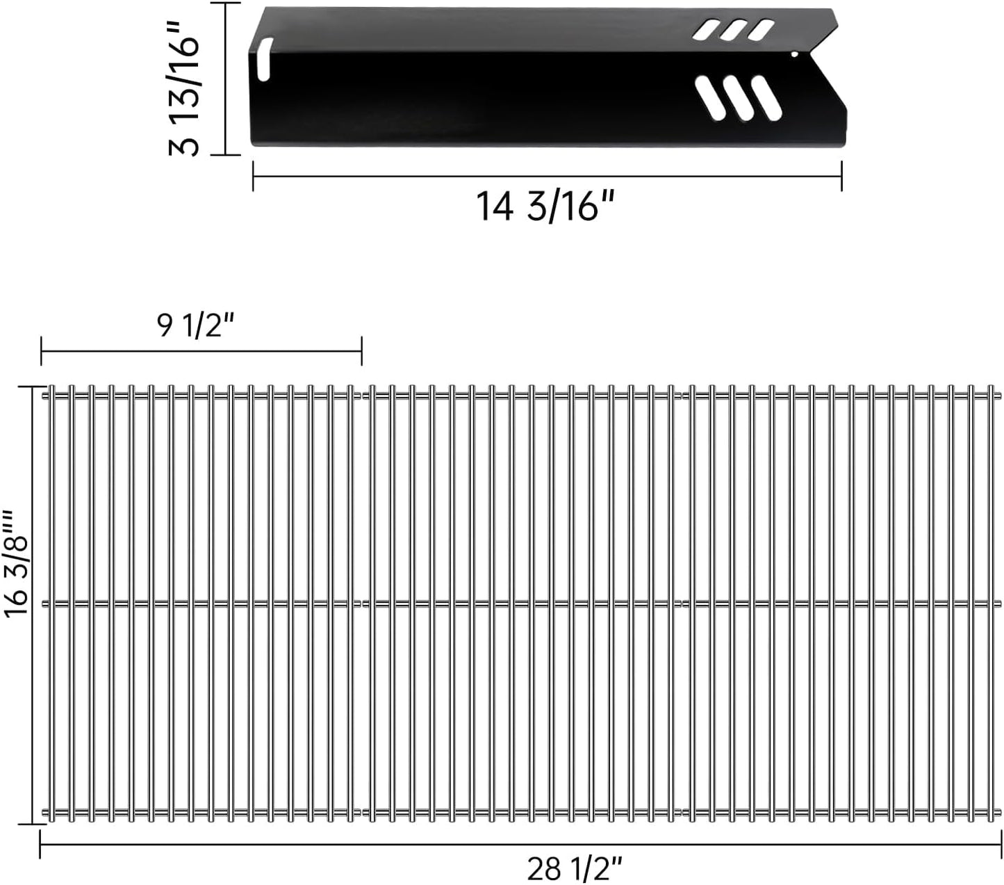 Kalomo Grill Grates Grill Replacement Parts for BBQ Uniflame Grill GBC1030W, GBC1030WRS, GBC1030WRS-C, GBC1134W, GBC1134WRS, Porcelain Steel Heat Plates Shield Cooking Grids Accessories