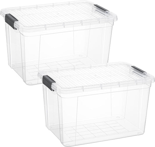 Superio Clear Storage Boxes with Lids, 26.5 Quart Plastic Container Bins for Organizing, Stackable Crates, BPA Free, Non Toxic, Odor Free, Organizers for Home, Office, School, and Dorm