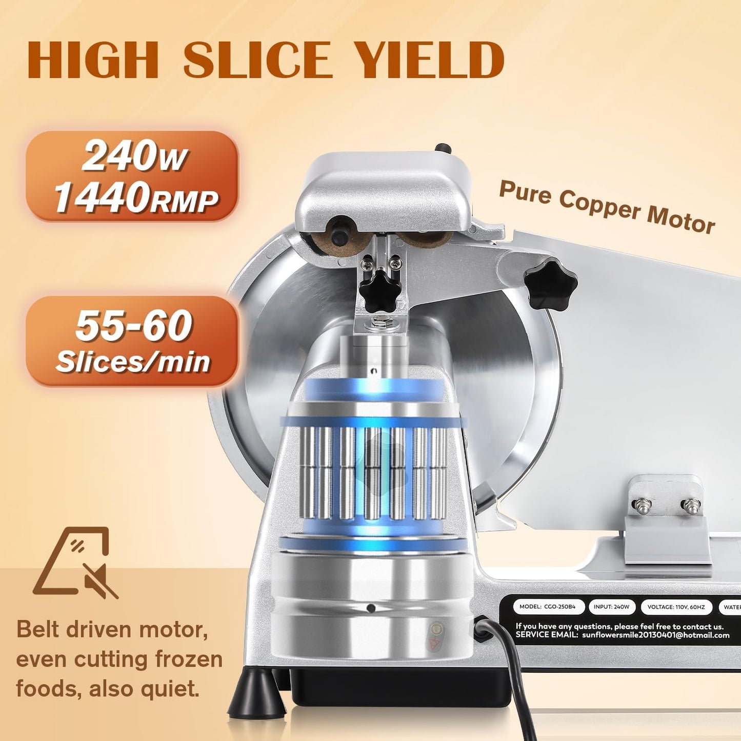 CGOLDENWALL Meat Slicer Machine, 10" 240W Electric Deli Meat Cheese Food Slicer, 0-1/2" Adjustable Thickness Semi-Auto Frozen Meat Slicer for Home & Commercial, Copper Motor Low Noise Durable