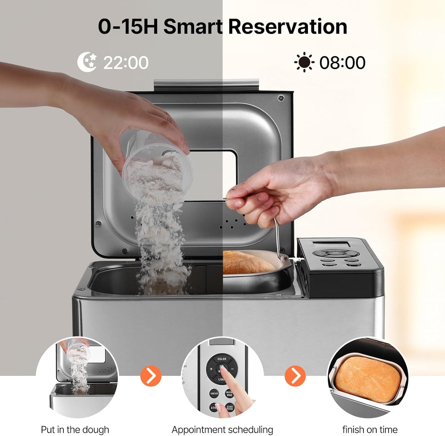 VEVOR Bread Maker, 19-in-1 2LB Dough Machine, Nonstick Ceramic Pan Automatic Breadmaker with Gluten Free Setting, Whole Wheat Bread Making, Digital, Programmable, 3 Loaf Sizes, 3 Crust Colors