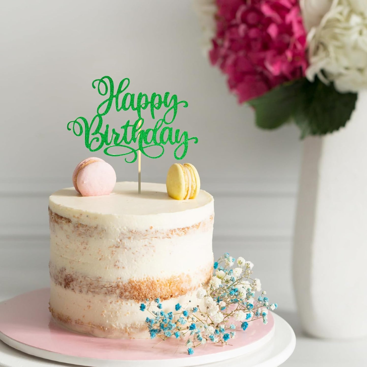 Happy Birthday Cake Toppers 9 Inch Glitter Happy Birthday Cake Pick for Birthday Anniversary Theme Party Cake Decorations Supplies - Hunter Green