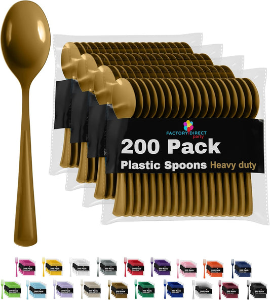 Gold Plastic Spoons 200 Pcs Gold Spoons Disposable Utensils Heavy Duty Plastic Cutlery Set Disposable Cutlery Sets Flatware Sets Silverware Set Party Supplies & Party Tableware Party Solids