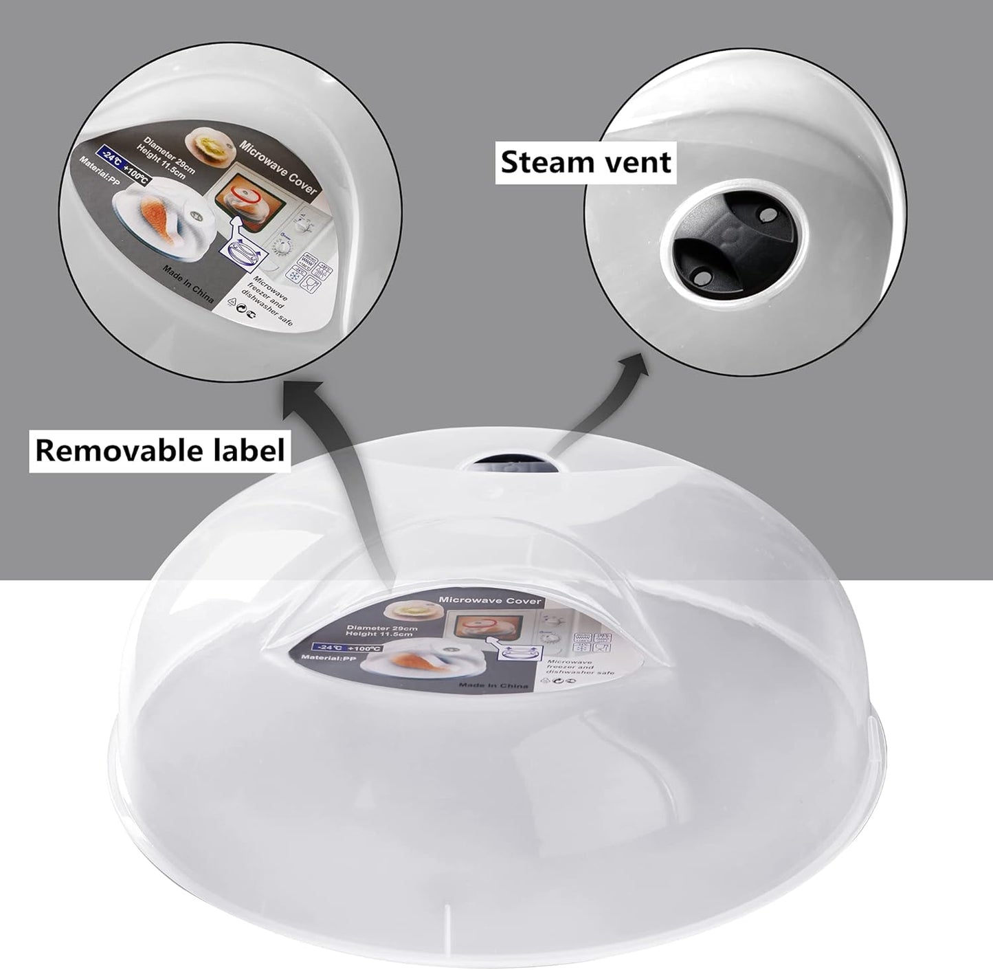 Microwave Cover for Food, Large Microwave Plate Cover Guard Lid with Steam Vents Keeps Microwave Oven Clean, 11.5 Inch BPA Free & Dishwasher Safe-2PCS Grey
