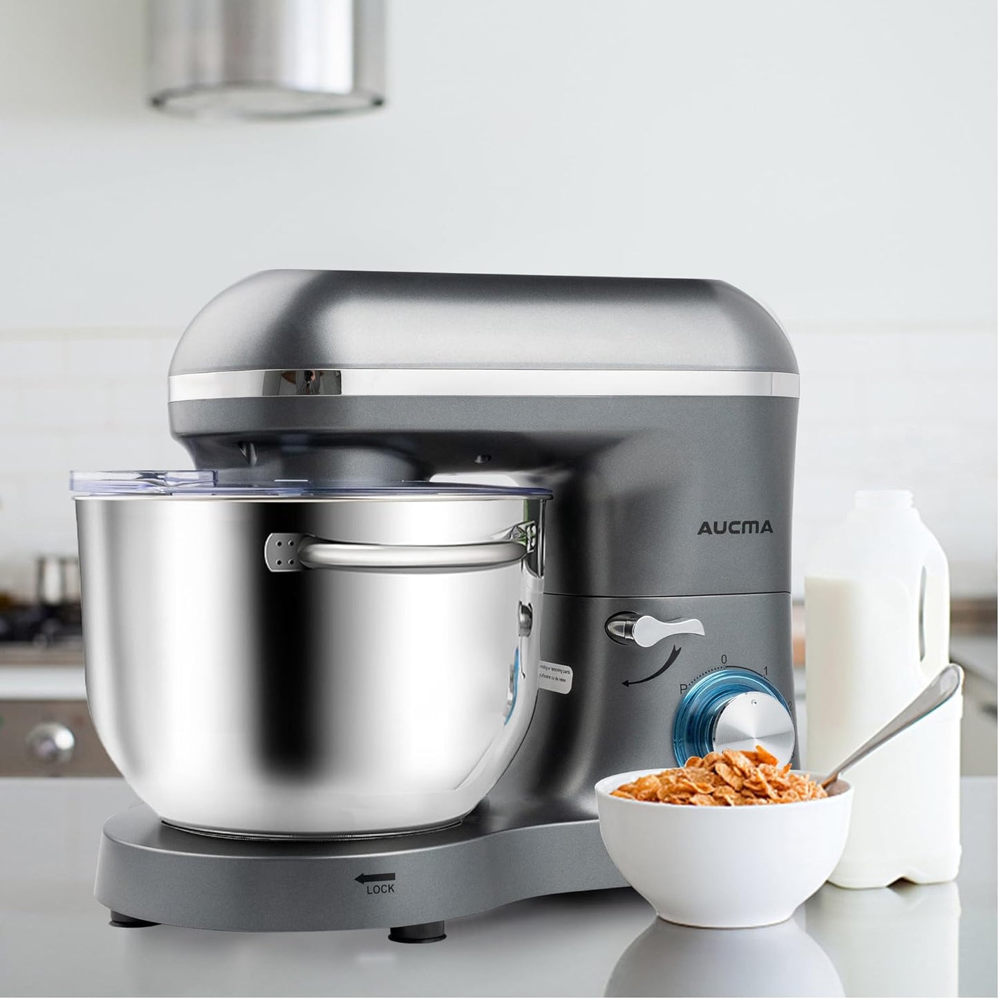 Aucma Stand Mixer,6.5-QT 660W 6-Speed Tilt-Head Food Mixer, Kitchen Electric Mixer with Dough Hook, Wire Whip & Beater (6.5QT, Gray)